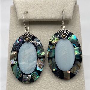 Robert Manse Sterling Silver 18K Abalone Mother of Pearl Earrings 2 1/4”L